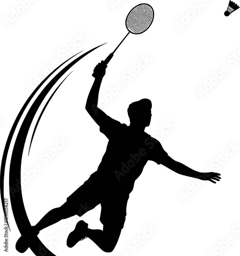 Badminton player silhouette dynamic serve action shot