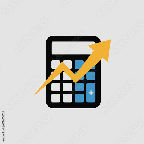 Financial growth concept depicted by a calculator and ascending arrow vector depicting business progress and success on a modern white background