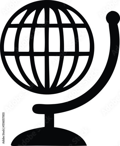 Simple black and white globe icon on a stand a vector graphic representing global reach and international connections