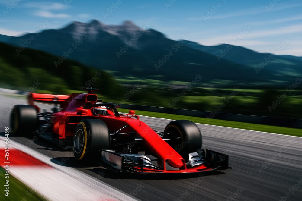 Fototapeta premium Race Car Speeding on Mountain Track