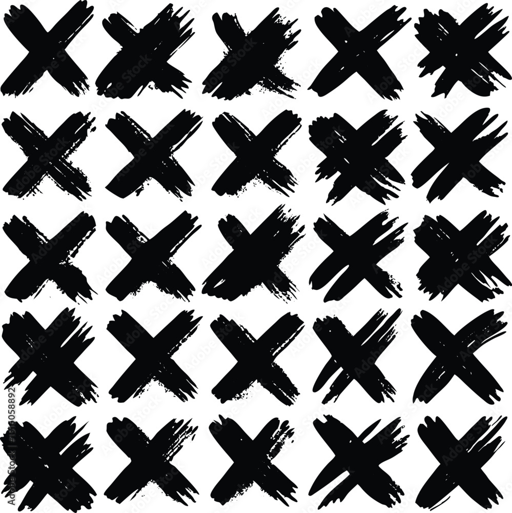 Obraz premium Abstract black cross pattern a collection of hand painted crosses on white background