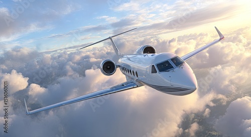 Luxurious jet soaring through a cloud-filled sky
