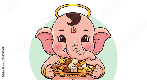 Sweet Baby Ganesha Offering Prasad – Cute Hindu Festival Design