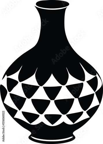 Black and white geometric vase illustration with a unique triangular pattern