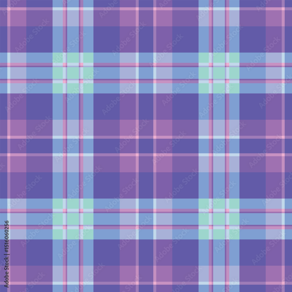 Vibrant pastel plaid pattern in purple, light blue, and pink hues. Perfect for textile design, website backgrounds, or fashion projects. Vibrant pastel plaid pattern in purple, light blue, and pink hues. Perfect for textile design, website backgrounds, or fashion projects.