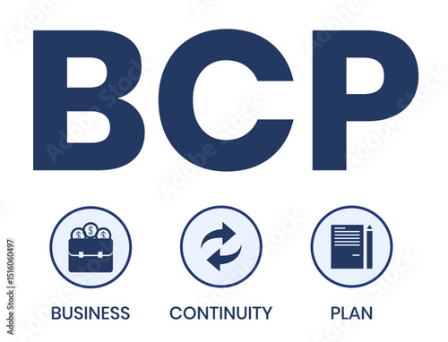 BCP - business continuity Plan. acronym business concept. vector illustration concept with keywords and icons. lettering illustration with icons for web banner, flyer, landing page