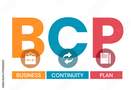 BCP - business continuity Plan. acronym business concept. vector illustration concept with keywords and icons. lettering illustration with icons for web banner, flyer, landing page
