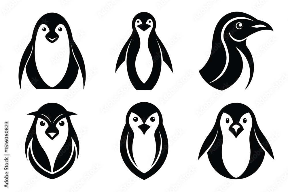 Obraz premium Penguin Head Silhouette Graphic Bundle Perfect for Modern Animal Illustration