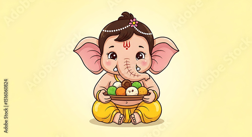 Kawaii Baby Ganesha with Candy Sweets – Perfect for Kids’ Room Decor