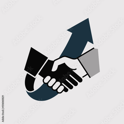 Professional handshake with an upward arrow depicting business growth and success for strategic partnership and corporate achievement