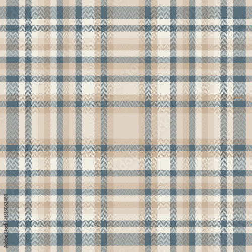 Elegant neutral plaid pattern in beige and blue hues.  Perfect for textile design, website backgrounds, or packaging. This subtle yet sophisticated texture evokes feelings of warmth and calm.