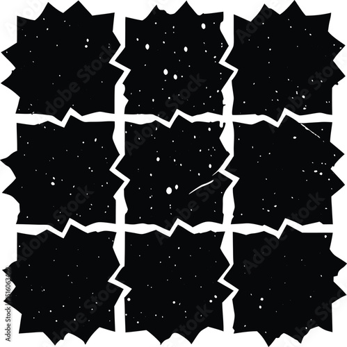 Abstract black and white irregular starburst pattern nine tiles design