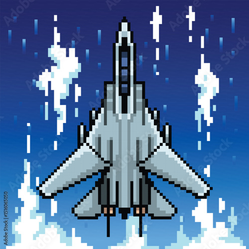 Pixel art fighter jet illustrations vector element