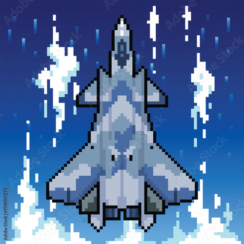 Pixel art fighter jet illustrations vector element