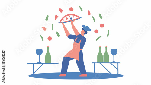 Exquisite Dining Chef Serving Pizza with Style Wine Pairing Culinary Arts Gourmet Food Italian Cuisine
