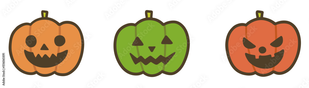 Obraz premium カラフルなかわいいジャック・オー・ランタンのイラストセット（ハロウィン素材）