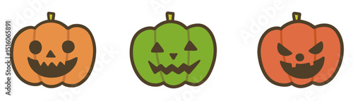 カラフルなかわいいジャック・オー・ランタンのイラストセット（ハロウィン素材）