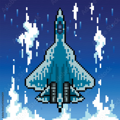 Pixel art fighter jet illustrations vector element