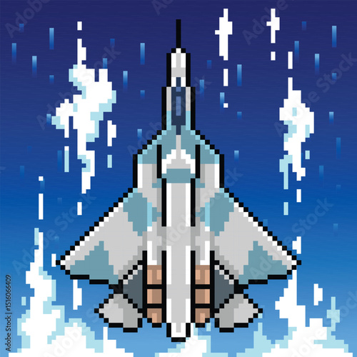 Pixel art fighter jet illustrations vector element