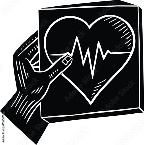 Hand interacting with heart rate monitor displaying heartbeat
