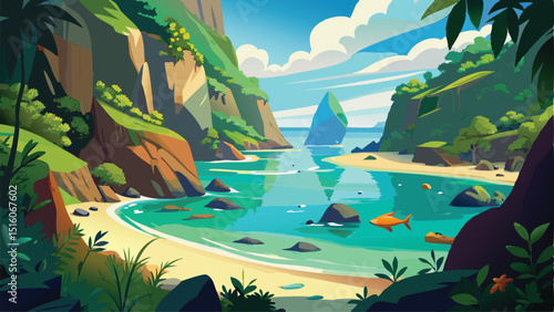 Island resort vacation getaway tropical paradise illustration