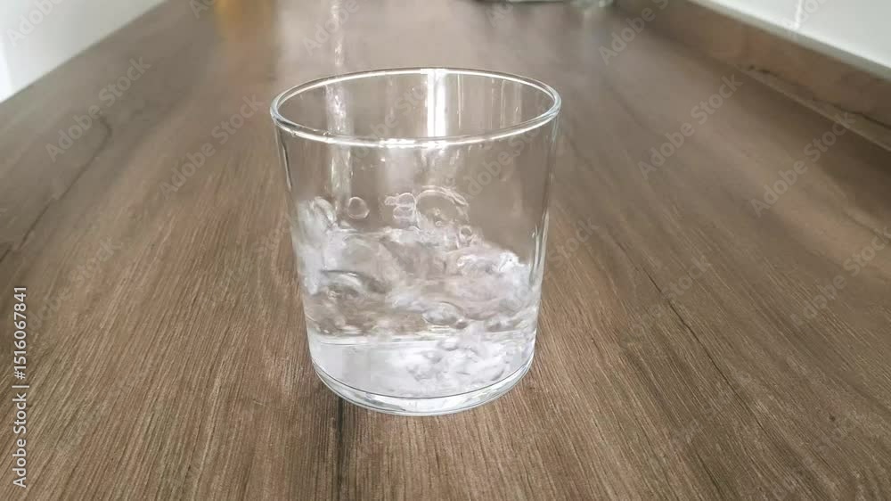 Servir agua en vaso de cristal transparente sonido 