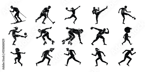 Silhouetted figures vector bundles a variety of sports activities.