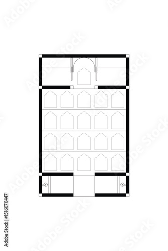 2 dimension floor plan design of smal mosque or muslim prayer room, line black isolated on white background. Set 3