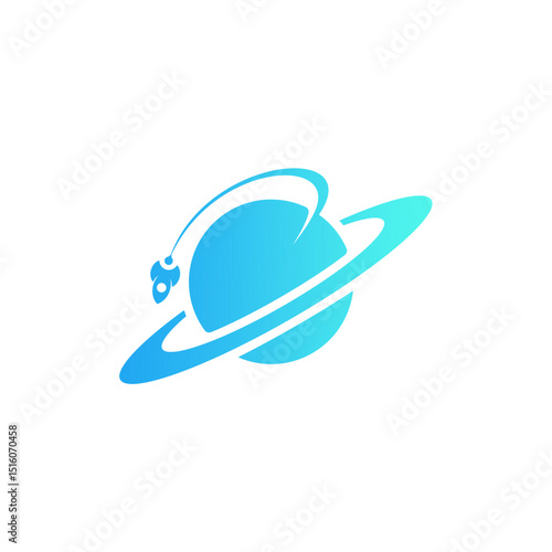 Futuristic Orbiting Planet Icon: Digital Cosmos Vector Symbol