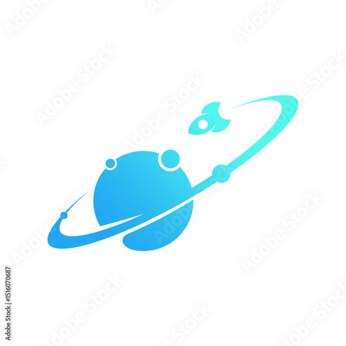 Futuristic Orbiting Planet Icon: Digital Cosmos Vector Symbol