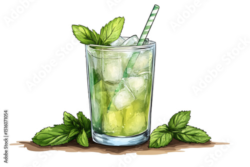 Isolated Illustration of Mint Mojito Cocktail