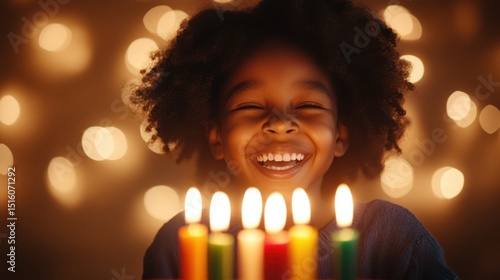 Wallpaper Mural A joyful child beams with delight as they sit next to a birthday cake adorned with colorful candles, capturing the pure essence of childhood joy and celebration during festivities. Torontodigital.ca