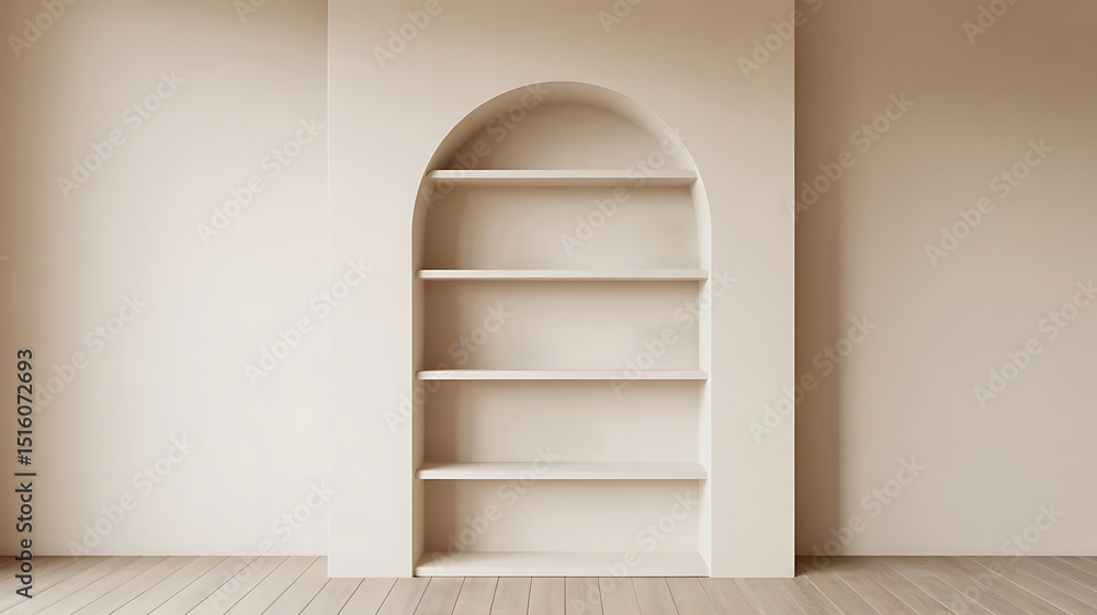 Fototapeta premium Minimalist light pink Arch Wall Shelves for a Clean, Monochrome Room Aesthetic background image