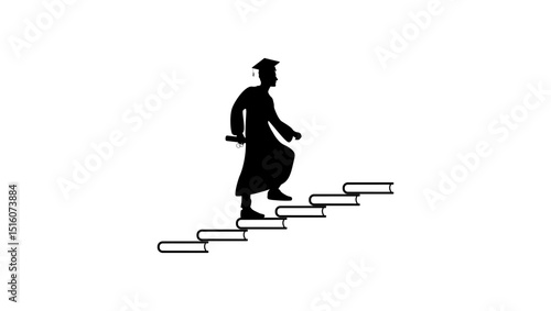 ladder made of books as higher education concept, black isolated silhouette