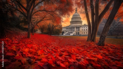 Autumn Leaves Capitol Building Scenic Fall Landscape