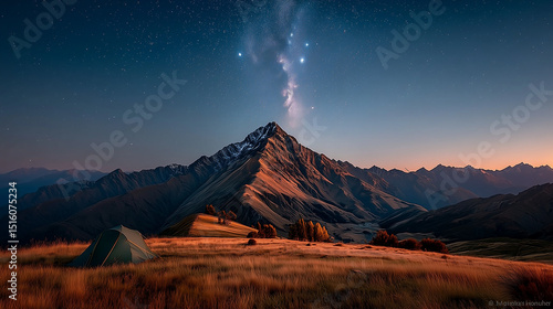 Sunset in the mountains with the stars – Ai generative