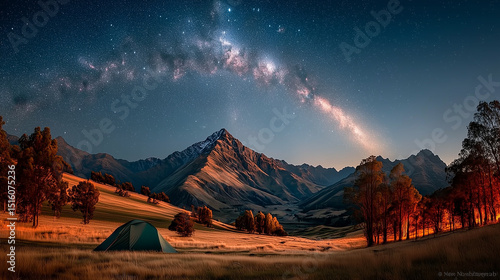 Sunset in the mountains with the stars – Ai generative