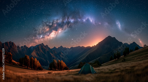 Sunset in the mountains with the stars – Ai generative