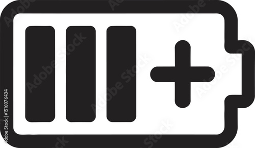 Fully charged battery icon with plus symbol illustrating power and energy level