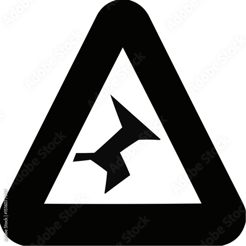 Warning sign for potholes in black triangular shape  