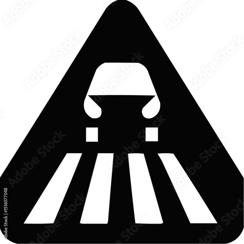 Traffic warning sign indicating pedestrian crossing with vehicle  