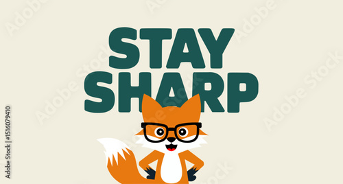 cute vector of a fox with a glasses featuring motivational quote isolated on creme background