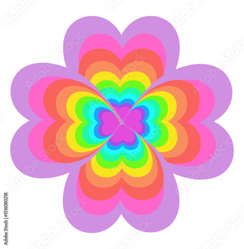 Cute rainbow flower symbolizing LGBTQ+ pride, love, and diversity in a colorful cartoon style.
