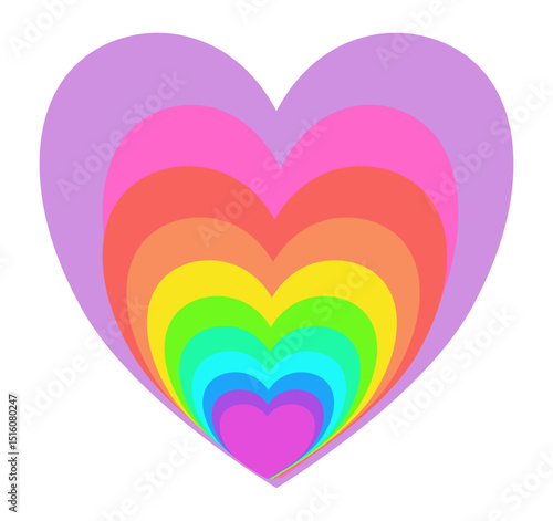 Rainbow striped heart symbolizing LGBTQ+ pride, love, and unity in a vibrant, minimal cartoon style.