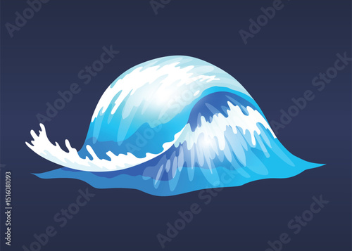 Sea ocean wave. Blue water ocean wave, marine surf wave, ripples tides sea storm, tsunami, tidal shape, splash water motion with spray isolated vector cartoon illustration