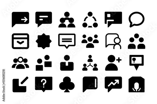 Community and group interaction solid fill icons set