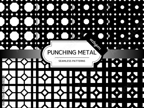 パンチングメタルのシームレスパターンのセット 八角形