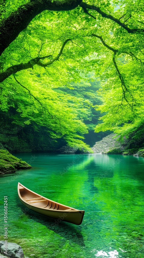 Fototapeta premium Landscape Peaceful Nature Mountains Lake Canoe Scenery