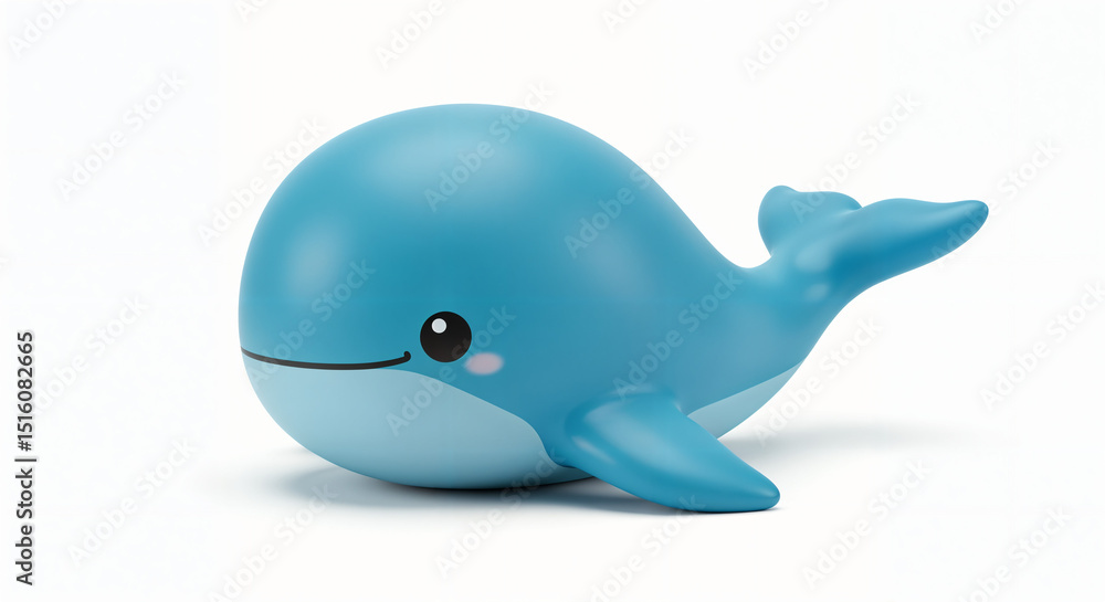 3d inflatable blue whale toy on white background, generative ai. 3d inflatable blue whale toy on white background, generative ai.