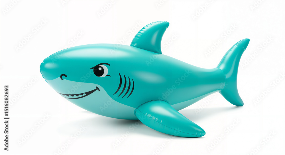 Fototapeta premium 3d inflatable shark toy on white background, generative ai.